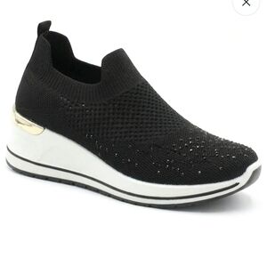 Almost New Slip On Black Sparkly Wedge Knitted Shoes Stefania Italy Size 7